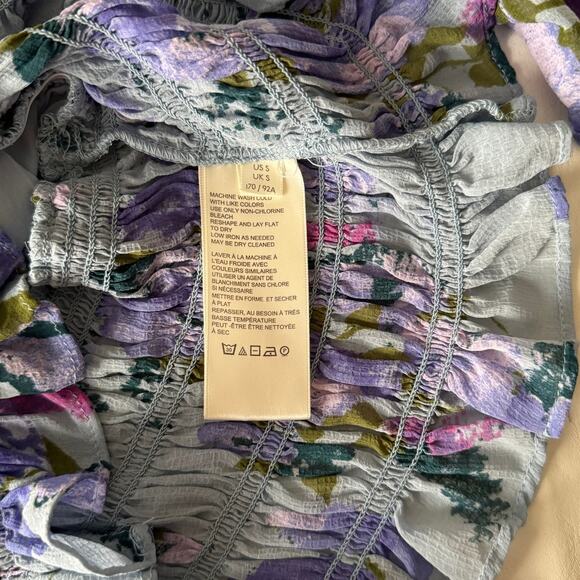 Free People Daphne Blouse in Silver Blue Combo Size S - Picture 7 of 10